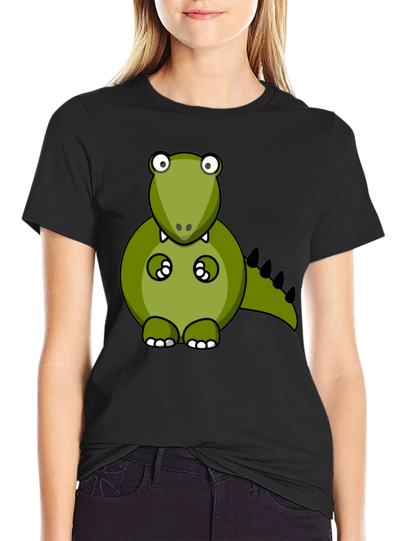 Black Cartoon Dino Graphic Tee - Men's Black T-Shirt view 2