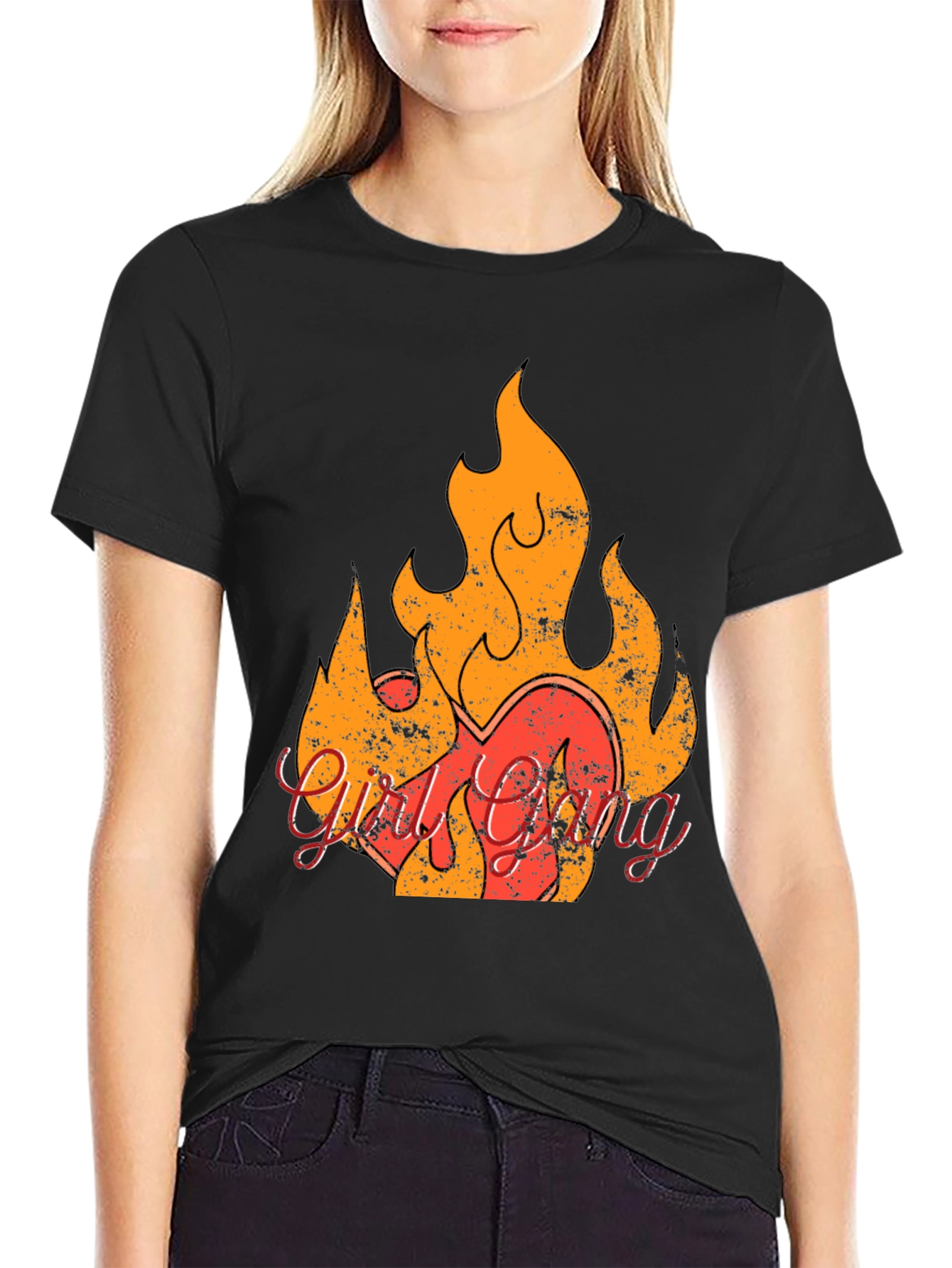 Black Fiery Heart Graphic T-Shirt - Rock & Roll Style view 2