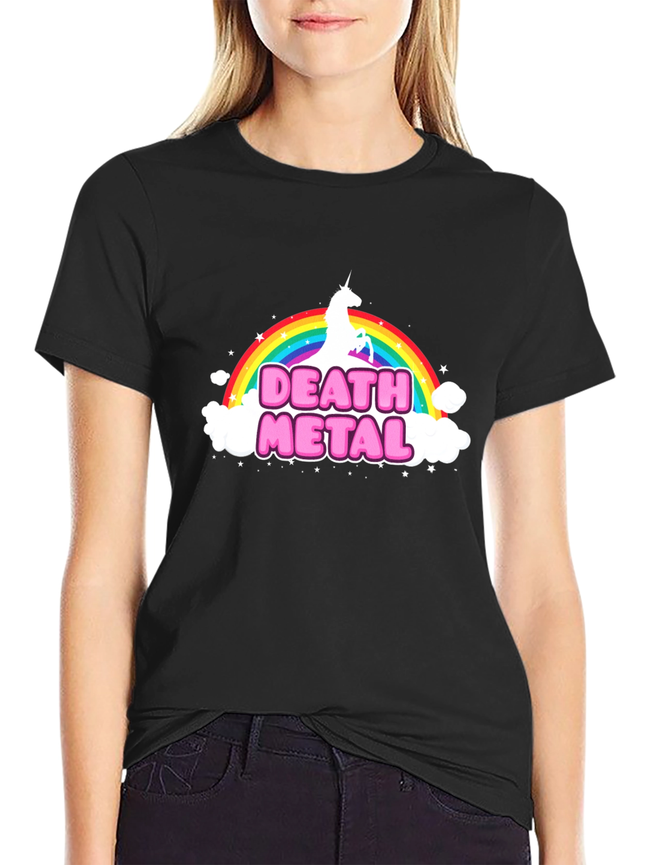 Black Death Metal Unicorn T-Shirt - Black Cotton Tee view 2
