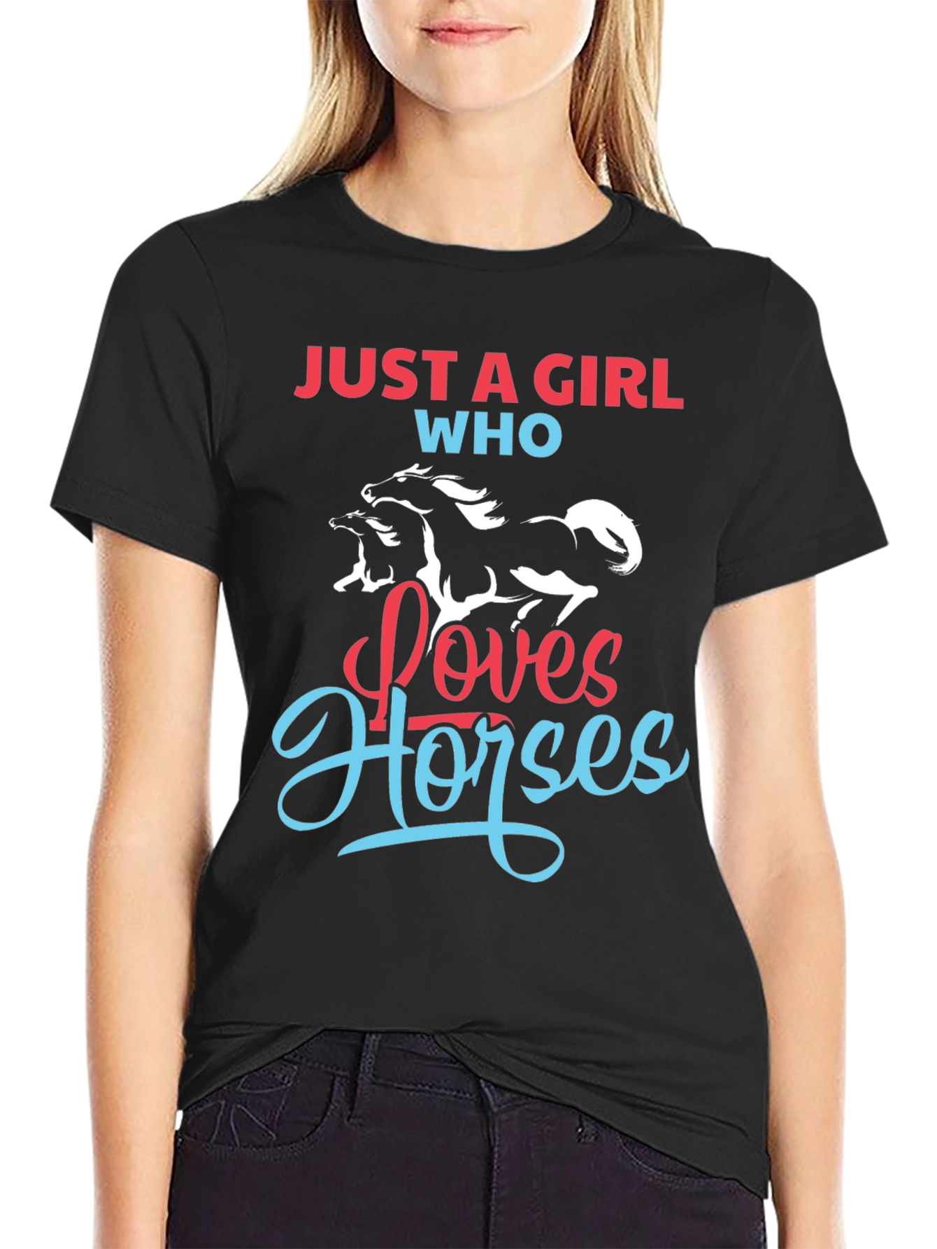 Black Just A Girl Who Loves Horses Graphic Tee view 2