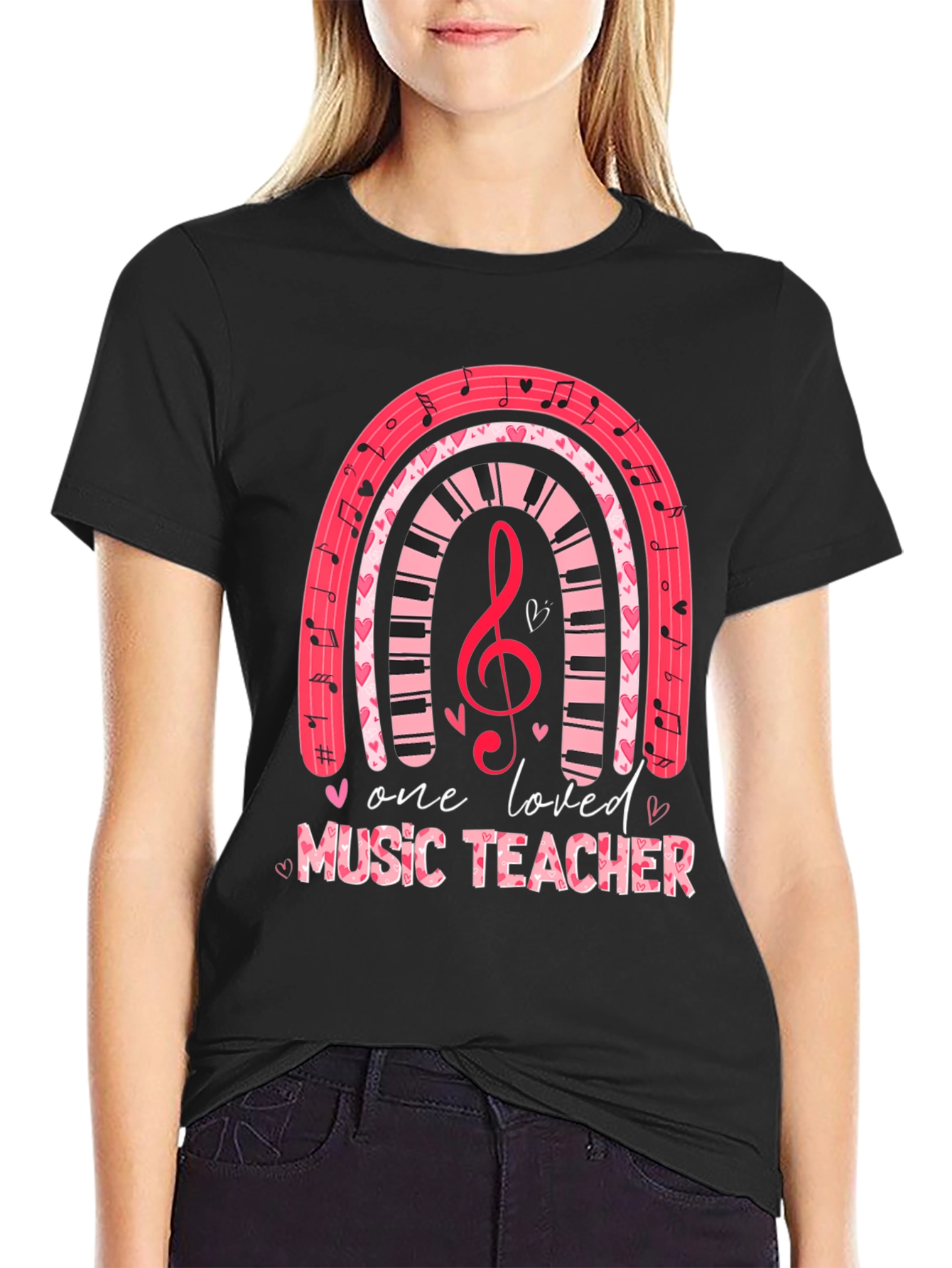 Black One Loved Music Teacher T-Shirt view 2