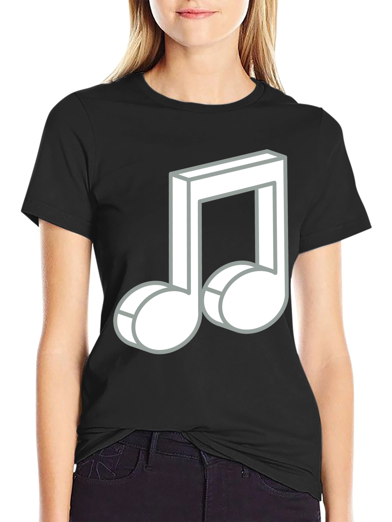 Black Musical Note Graphic Tee - Black Cotton Comfort view 2