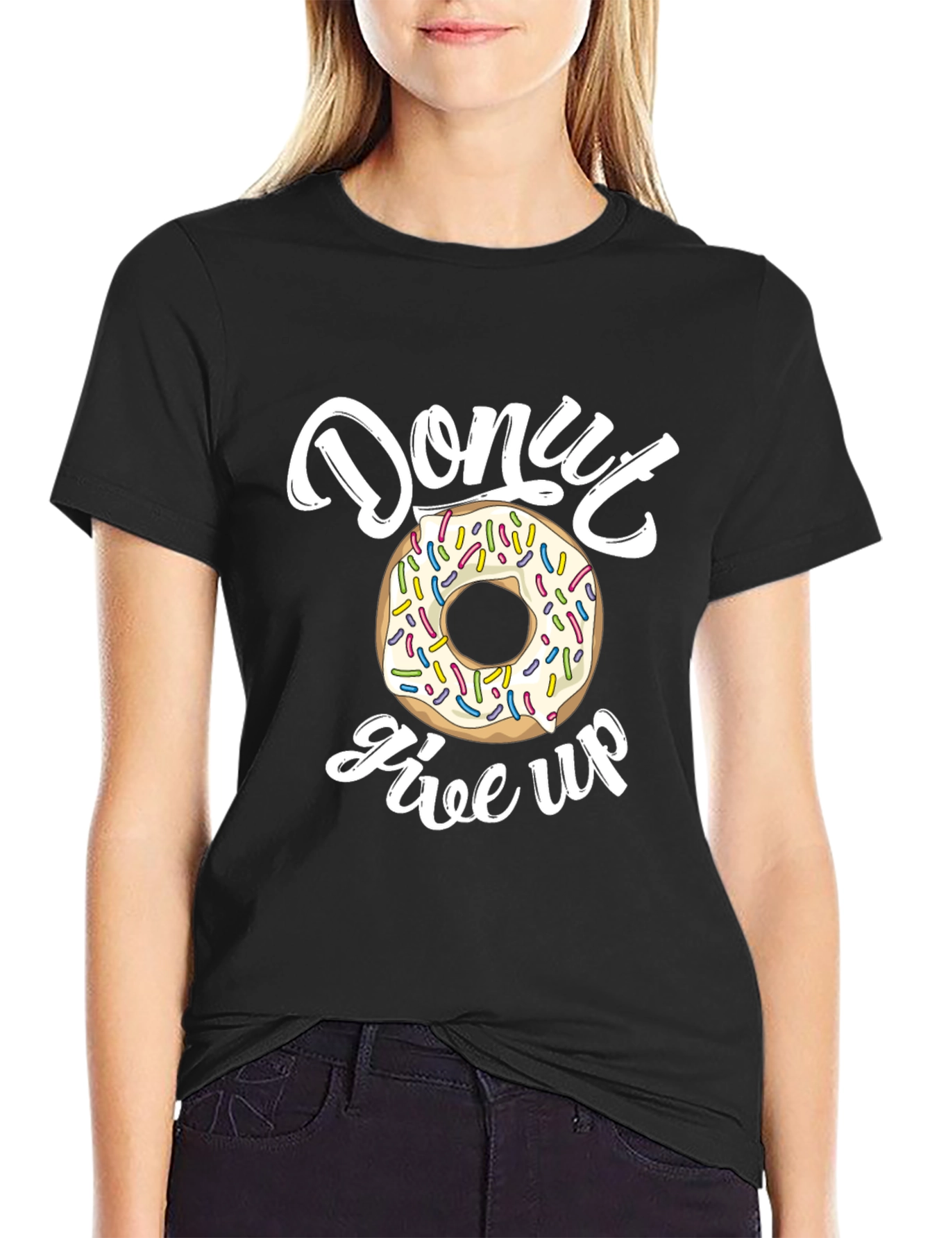 Black Donut Give Up T-Shirt - Unisex Motivational Tee view 2