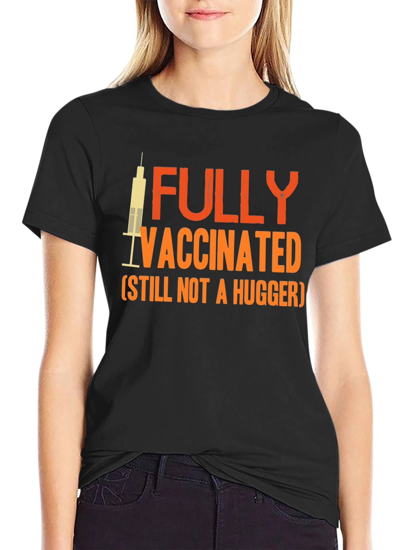 Black Fully Vaccinated Not a Hugger Graphic Tee view 2