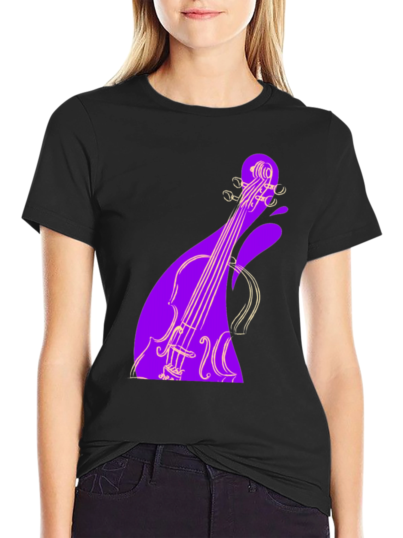 Black Violin Graphic Black Tee - Unique Music Lover Gift view 2