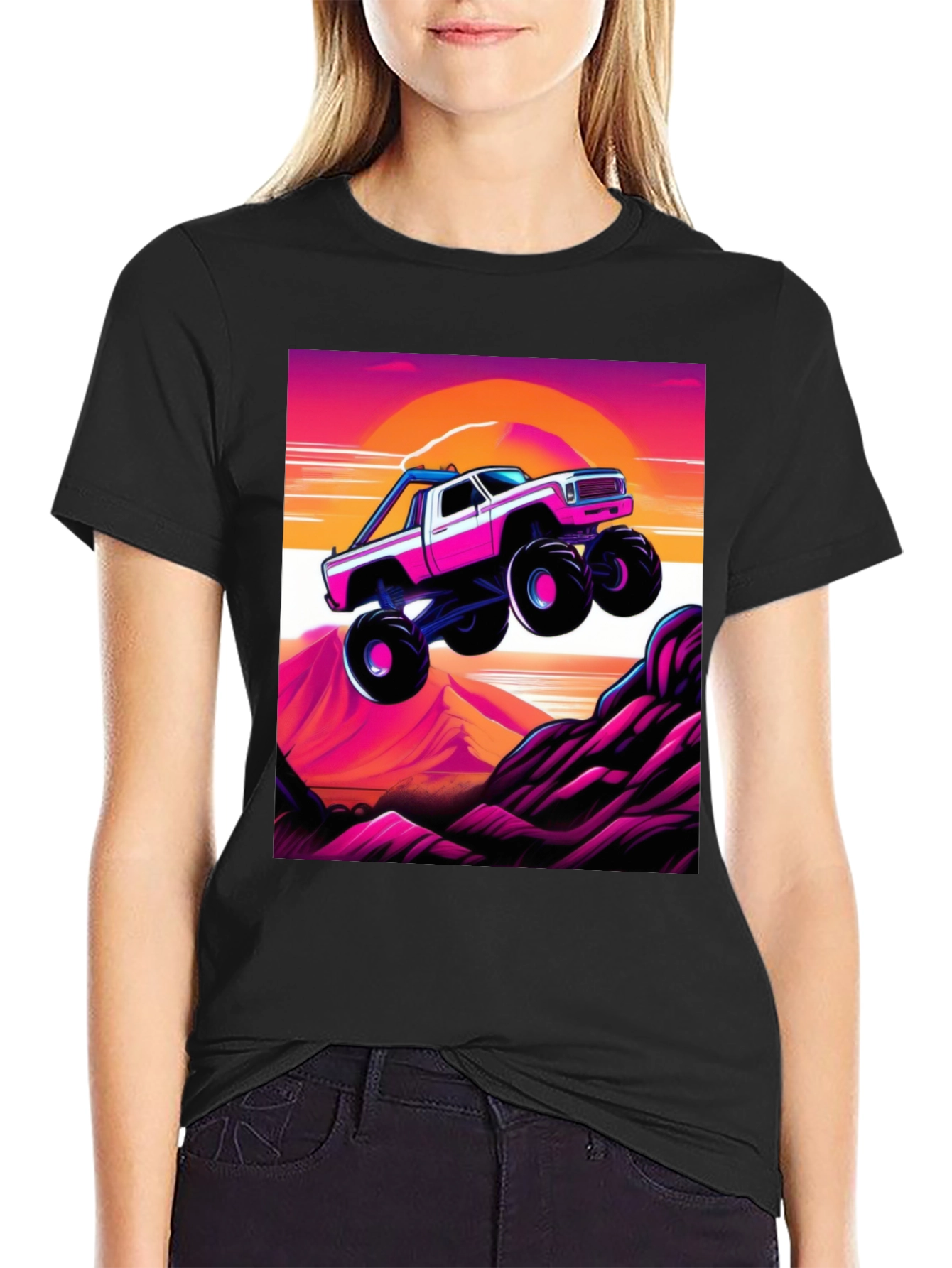 Black Retro Monster Truck Graphic Tee view 2