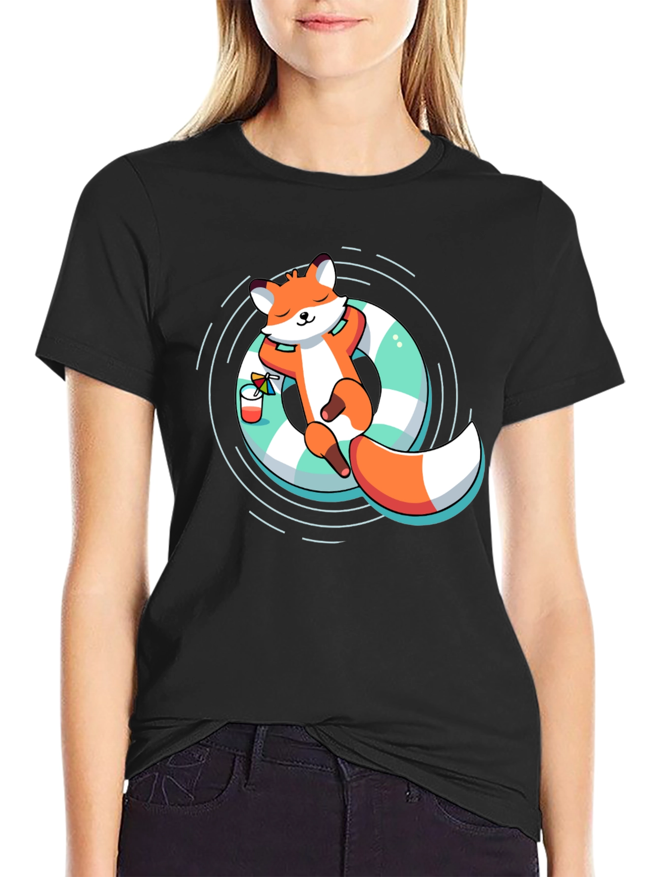 Black Cool Fox Summer Relax T-Shirt view 2