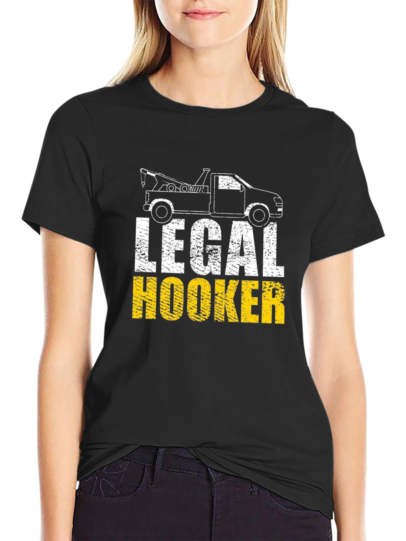 Black Legal Hooker T-Shirt - Tow Truck Humor view 2