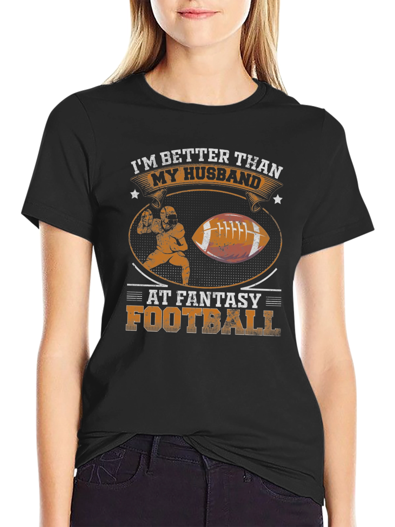 Black Funny Fantasy Football Wife T-Shirt view 2