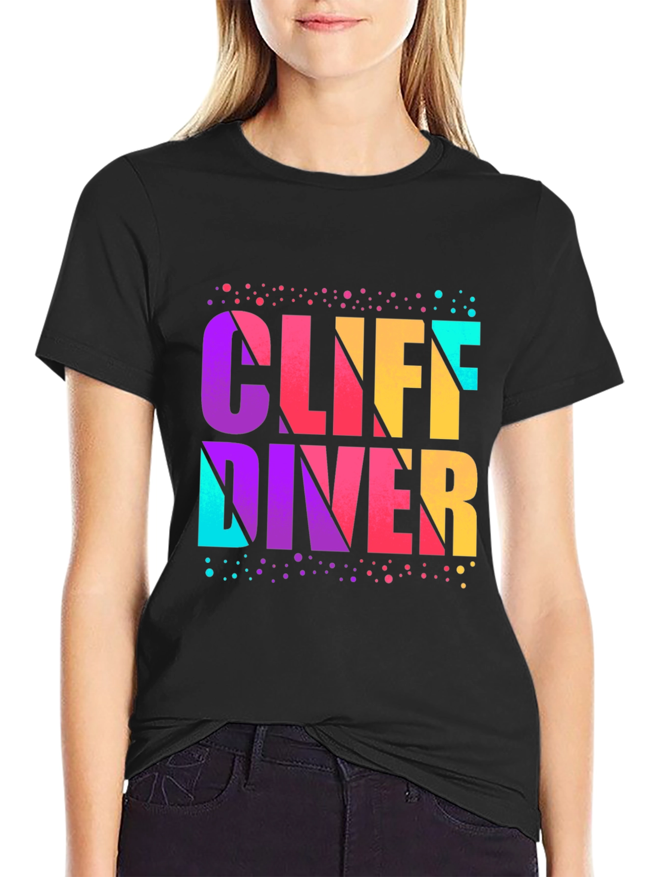 Black Cliff Diver Graphic T-Shirt - Vibrant Design view 2