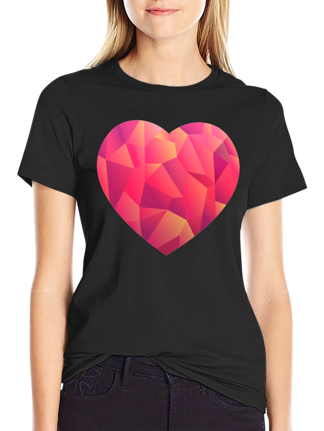 Black Geometric Heart Graphic T-Shirt - Black view 2