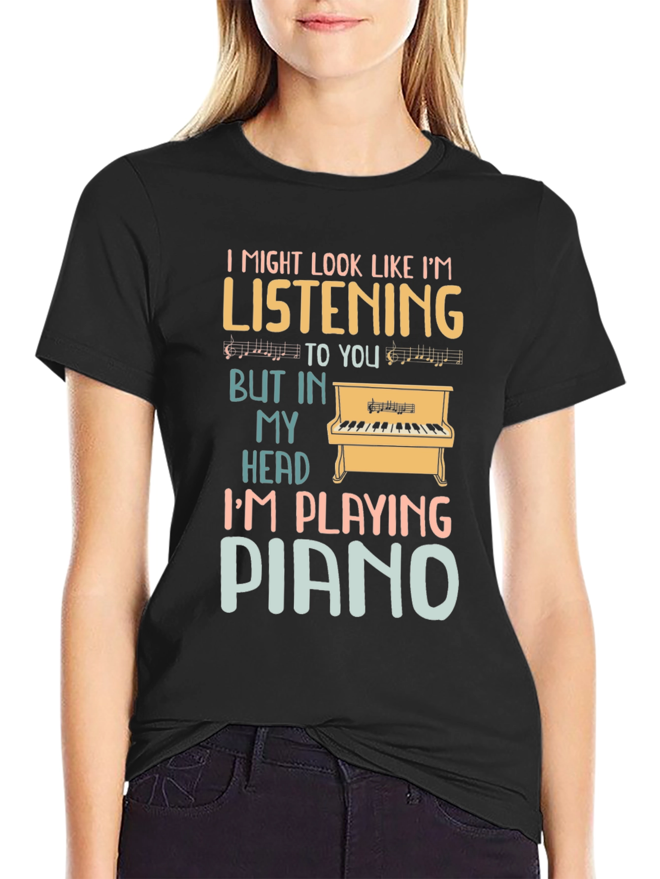 Black Piano Lover T-Shirt: I'm Playing Piano in My Head view 2