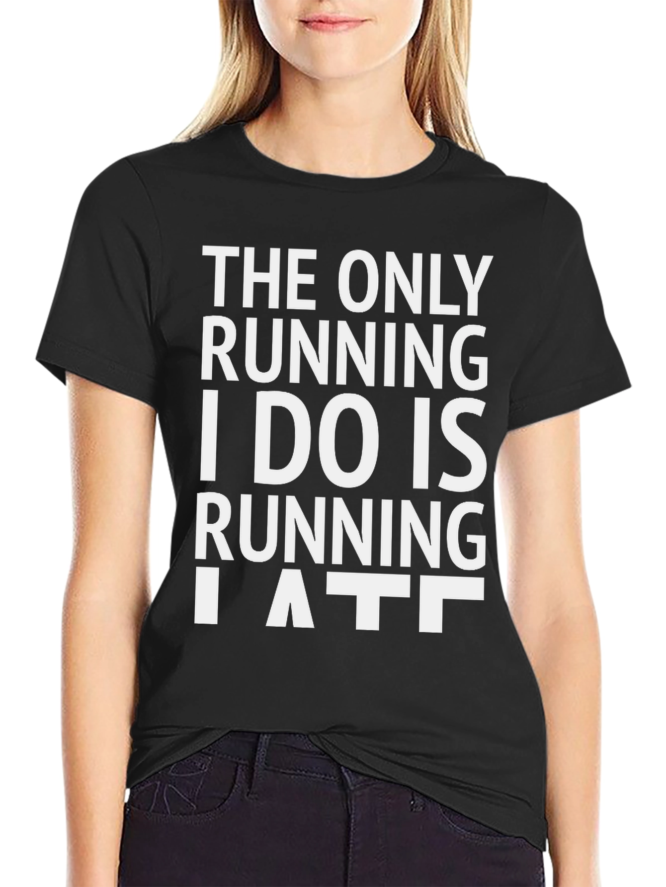 Black Funny Running Late Graphic T-Shirt view 2