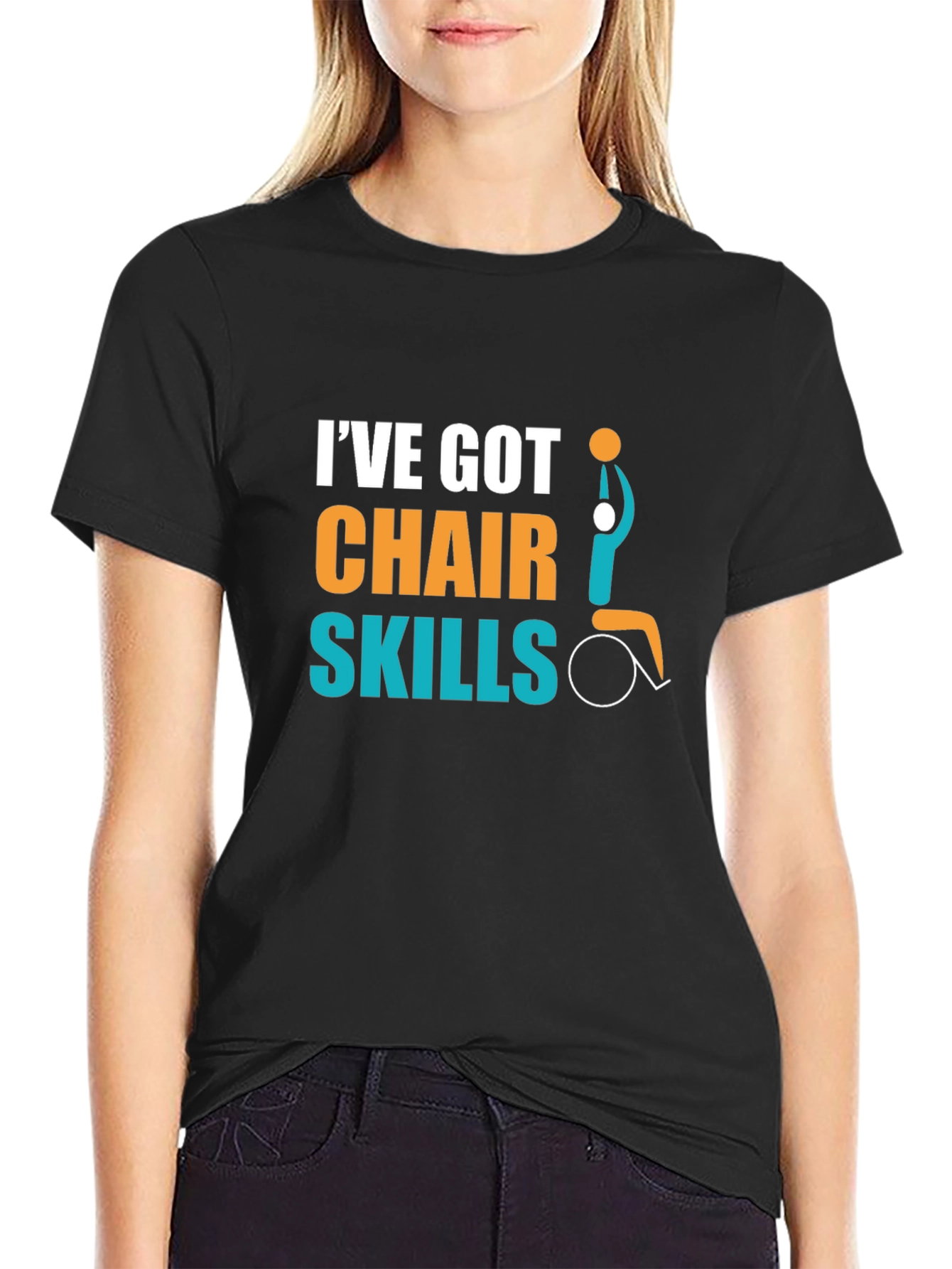 Black I've Got Chair Skills T-Shirt - Wheelchair Basketball Design view 2
