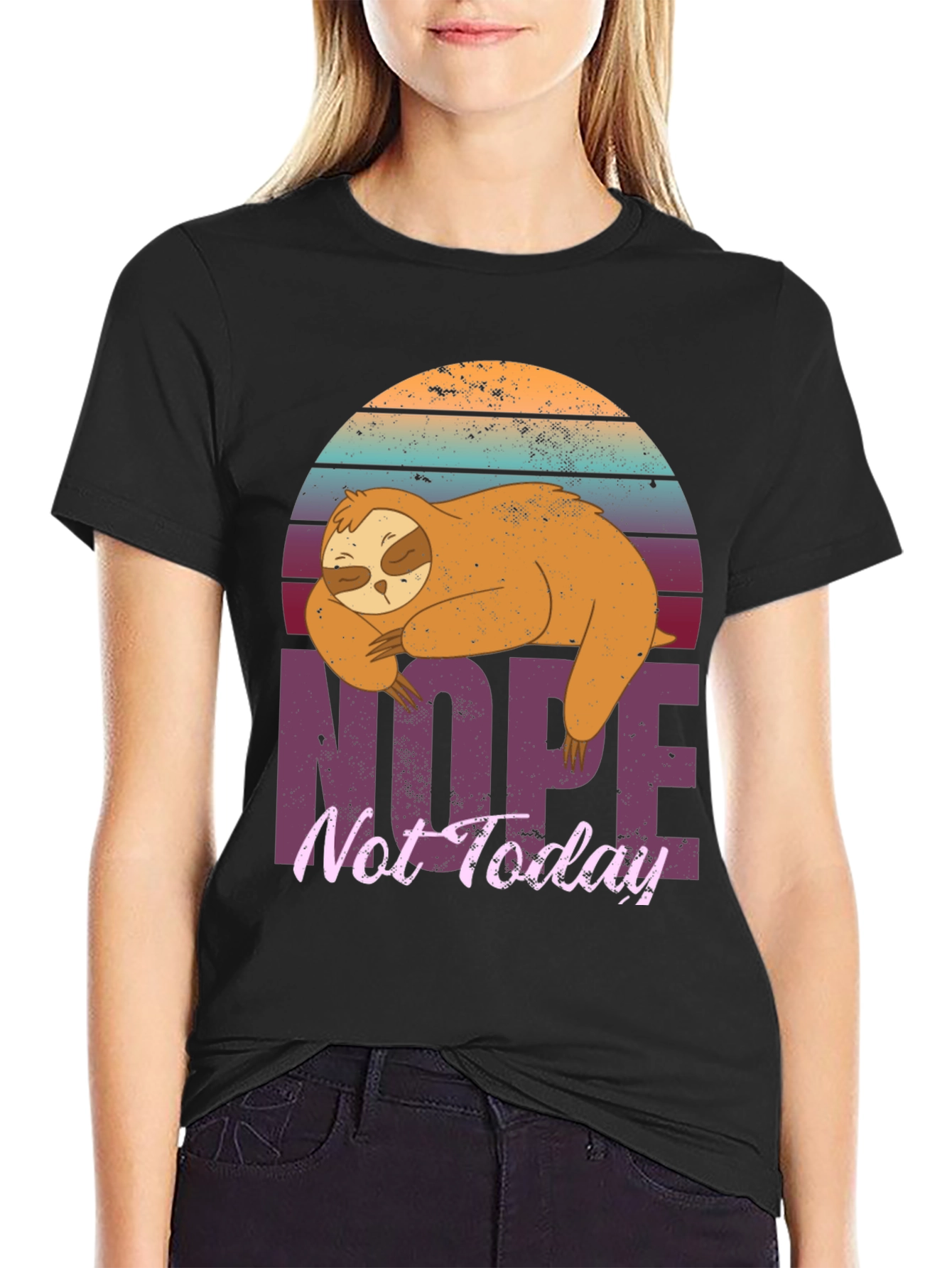 Black Sloth Nope Not Today Graphic T-Shirt view 2