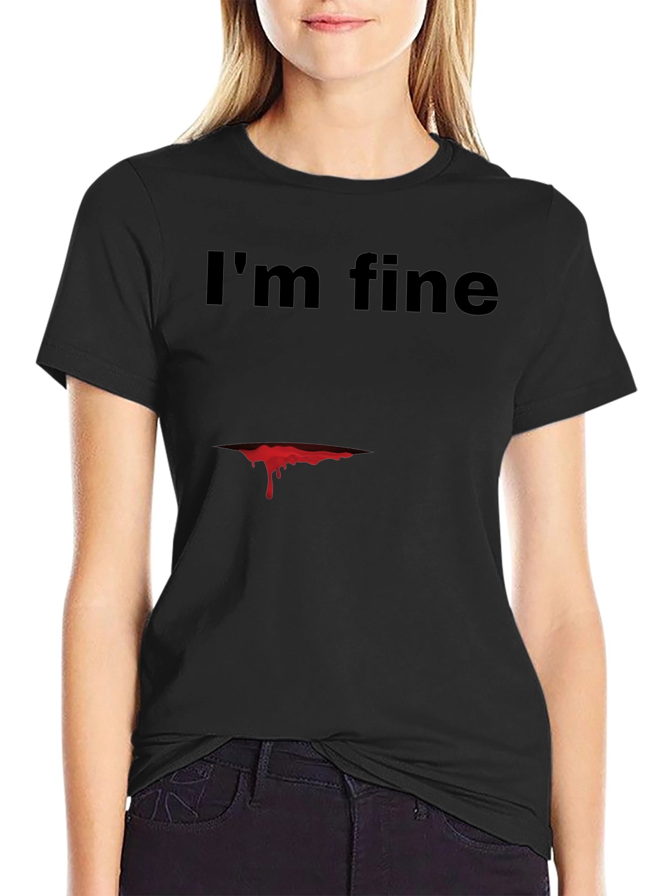 Black I'm Fine Graphic Tee - Dark Humor T-Shirt view 2
