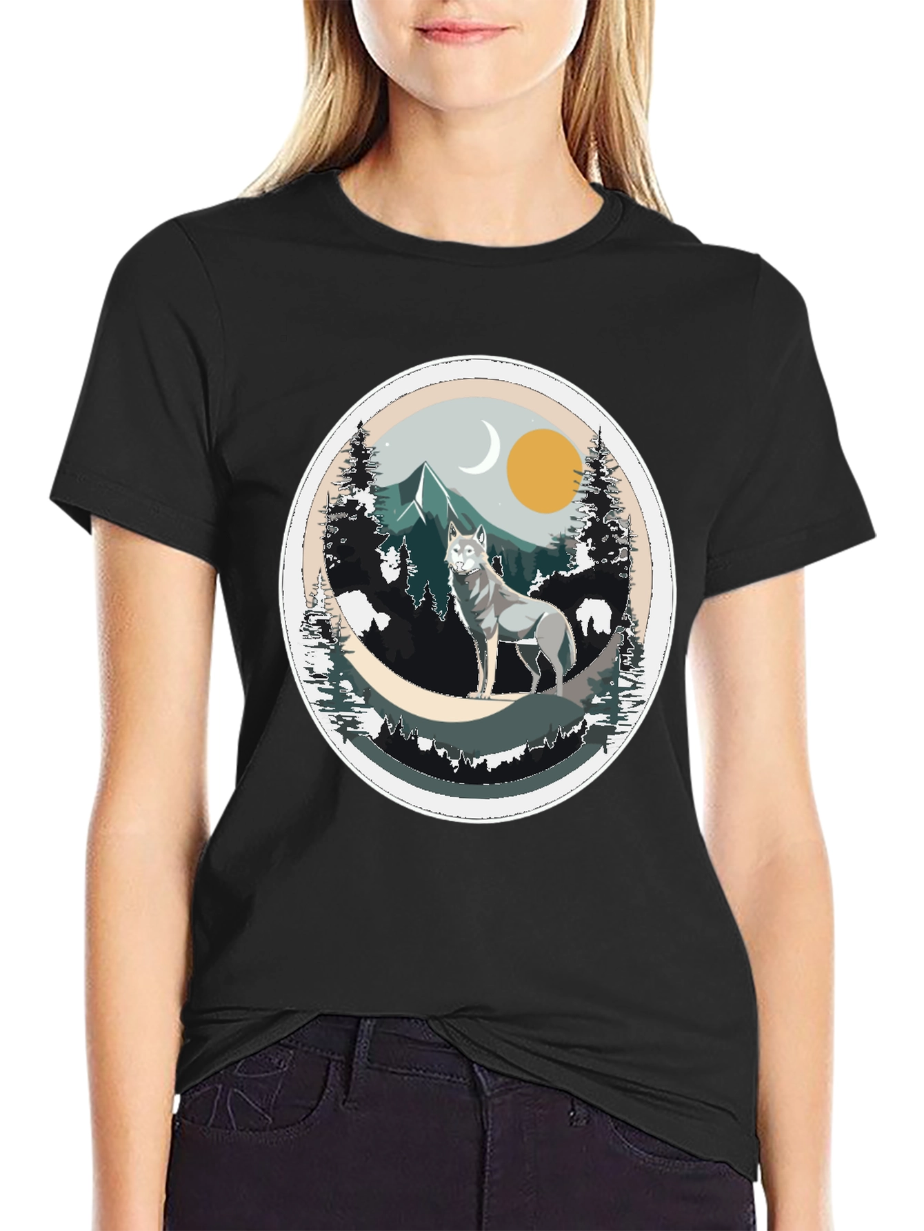Black Wolf Mountain Graphic Tee - Nature Inspired T-Shirt view 2