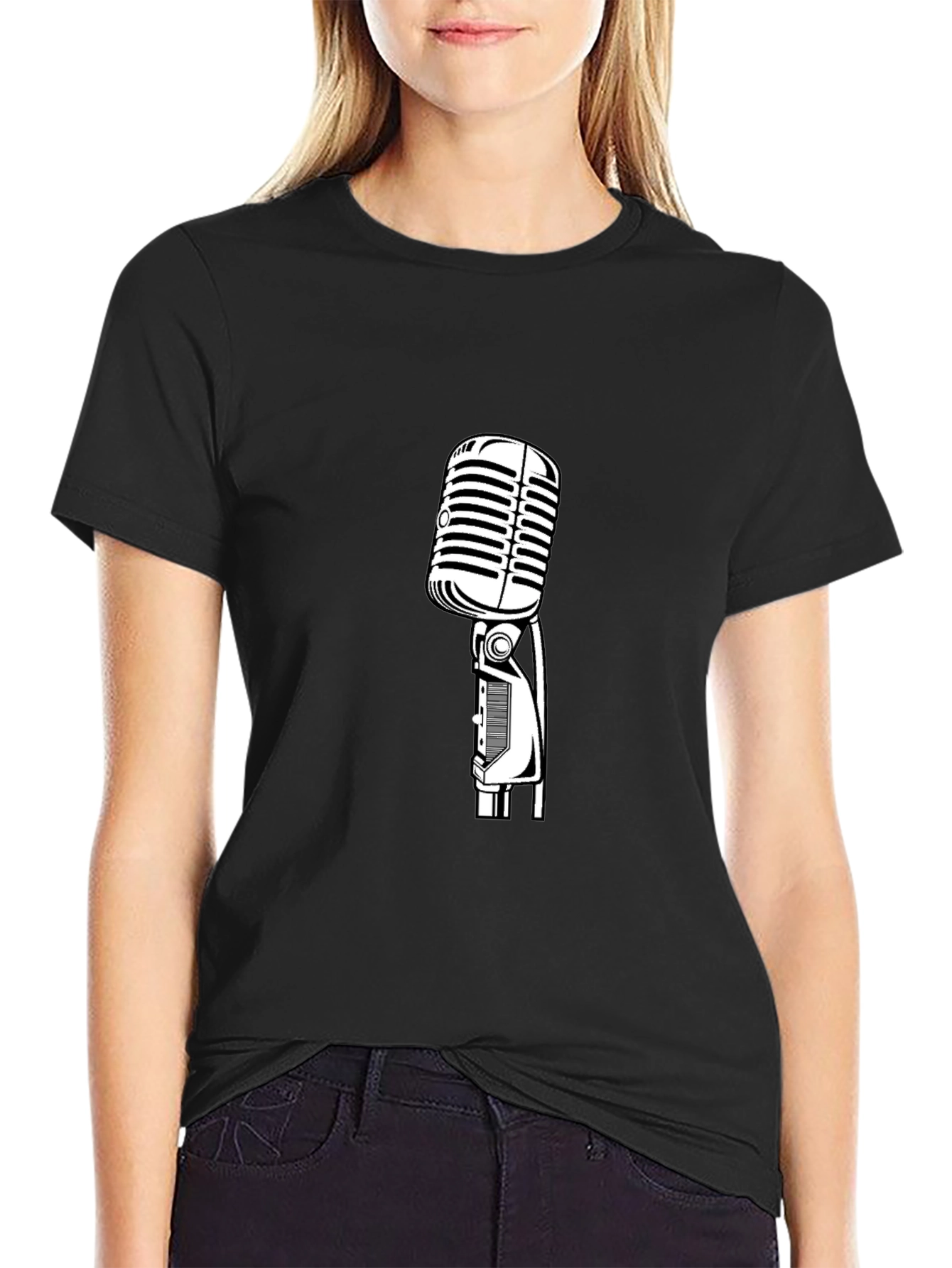 Black Vintage Microphone Graphic Tee - Classic Vocal Style! view 2