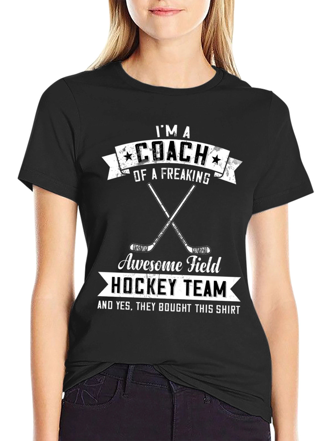 Black Funny Coach Hockey T-Shirt - Awesome Field Hockey Team Tee view 2