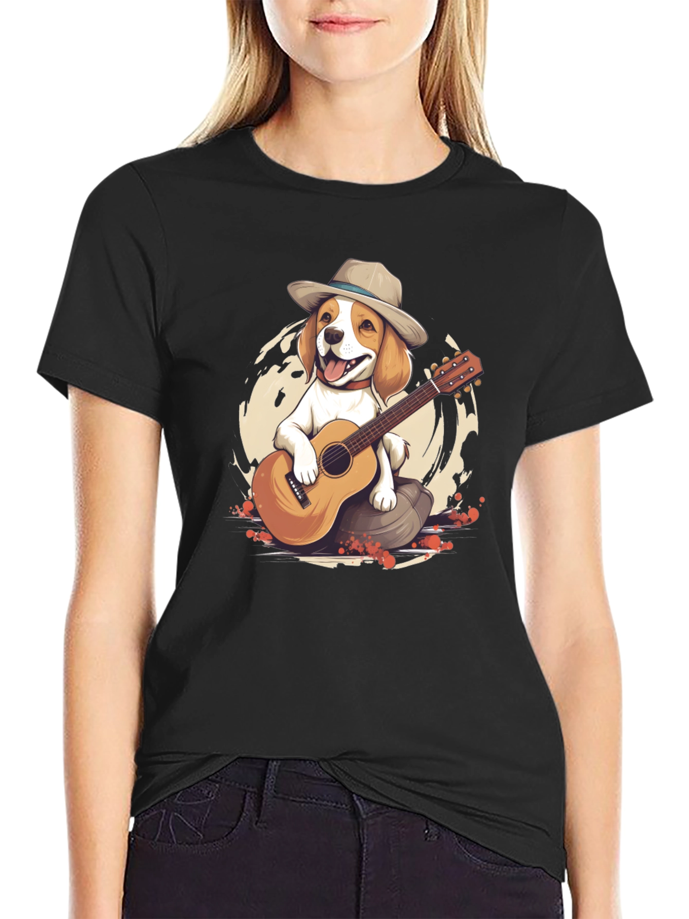 Black Dog Playing Guitar Graphic T-Shirt view 2