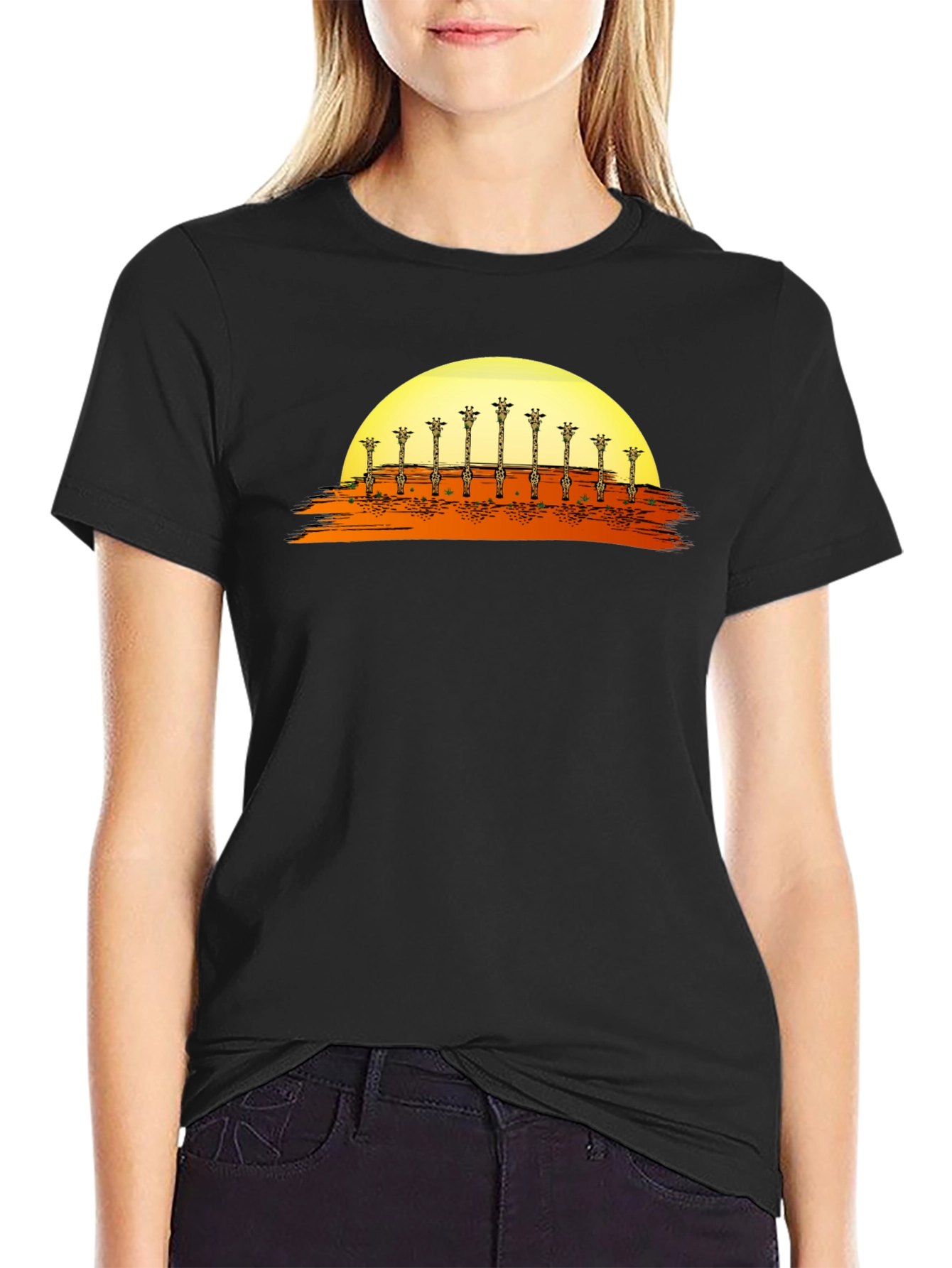 Black Giraffe Sunset Graphic T-Shirt view 2