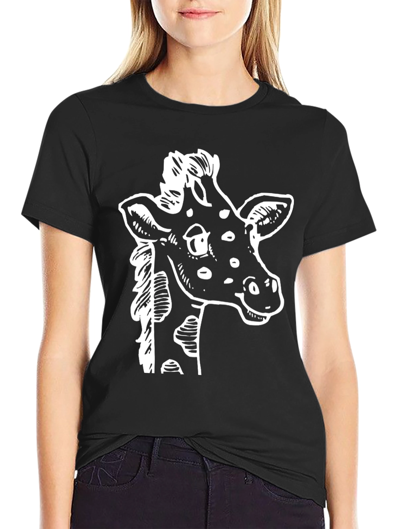 Black Giraffe Graphic Tee - Black Cotton T-Shirt view 2