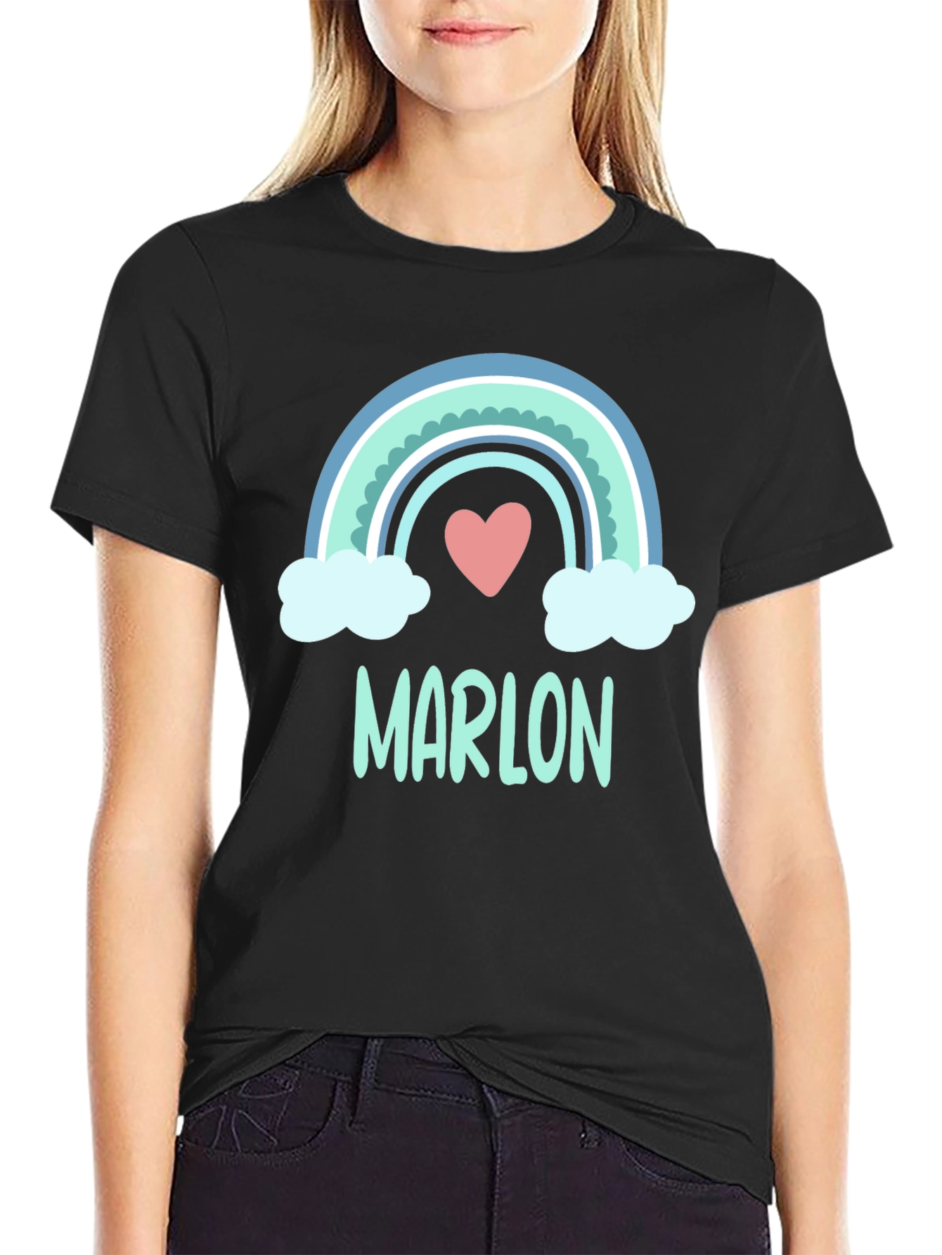 Black Personalized 'Marlon' Rainbow Heart T-Shirt view 2