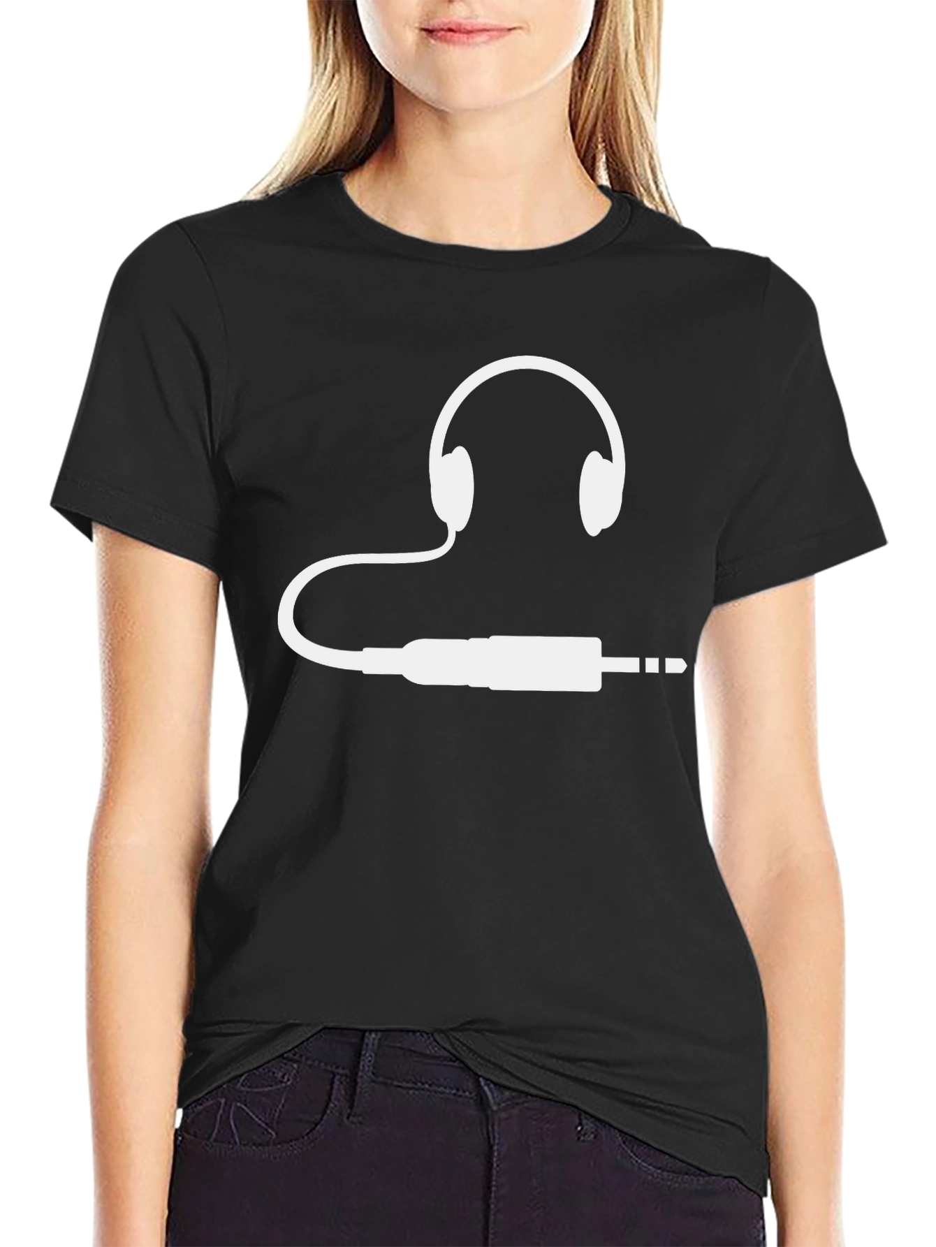 Black Headphone Jack Graphic Tee - Music Lover T-Shirt view 2