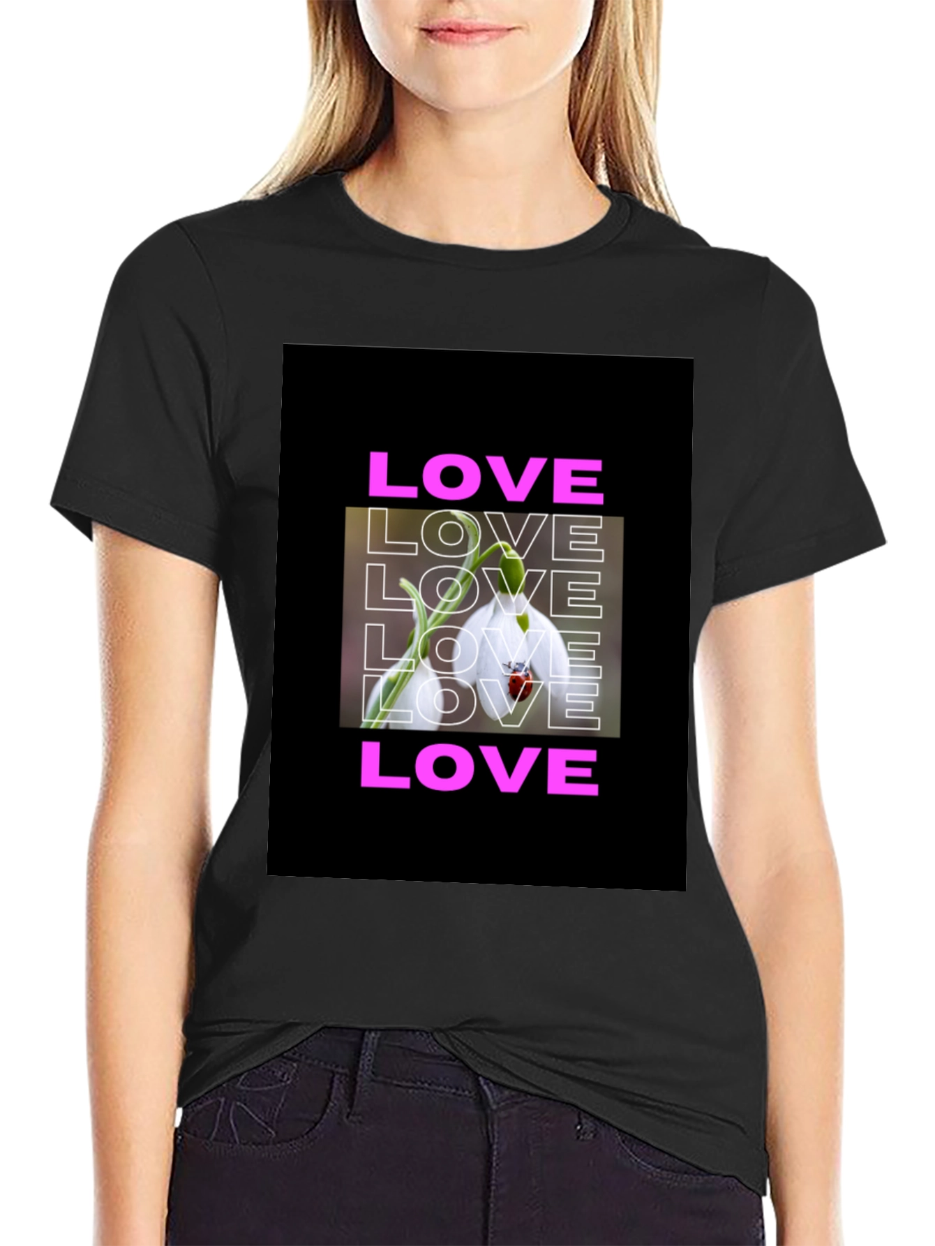 Black Love Flower Graphic T-Shirt - Black view 2