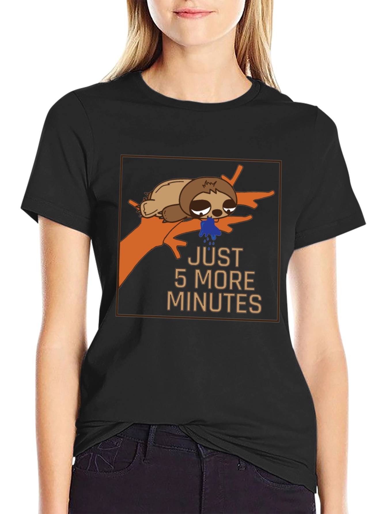 Black Lazy Sloth Graphic T-Shirt - "Just 5 More Minutes" view 2