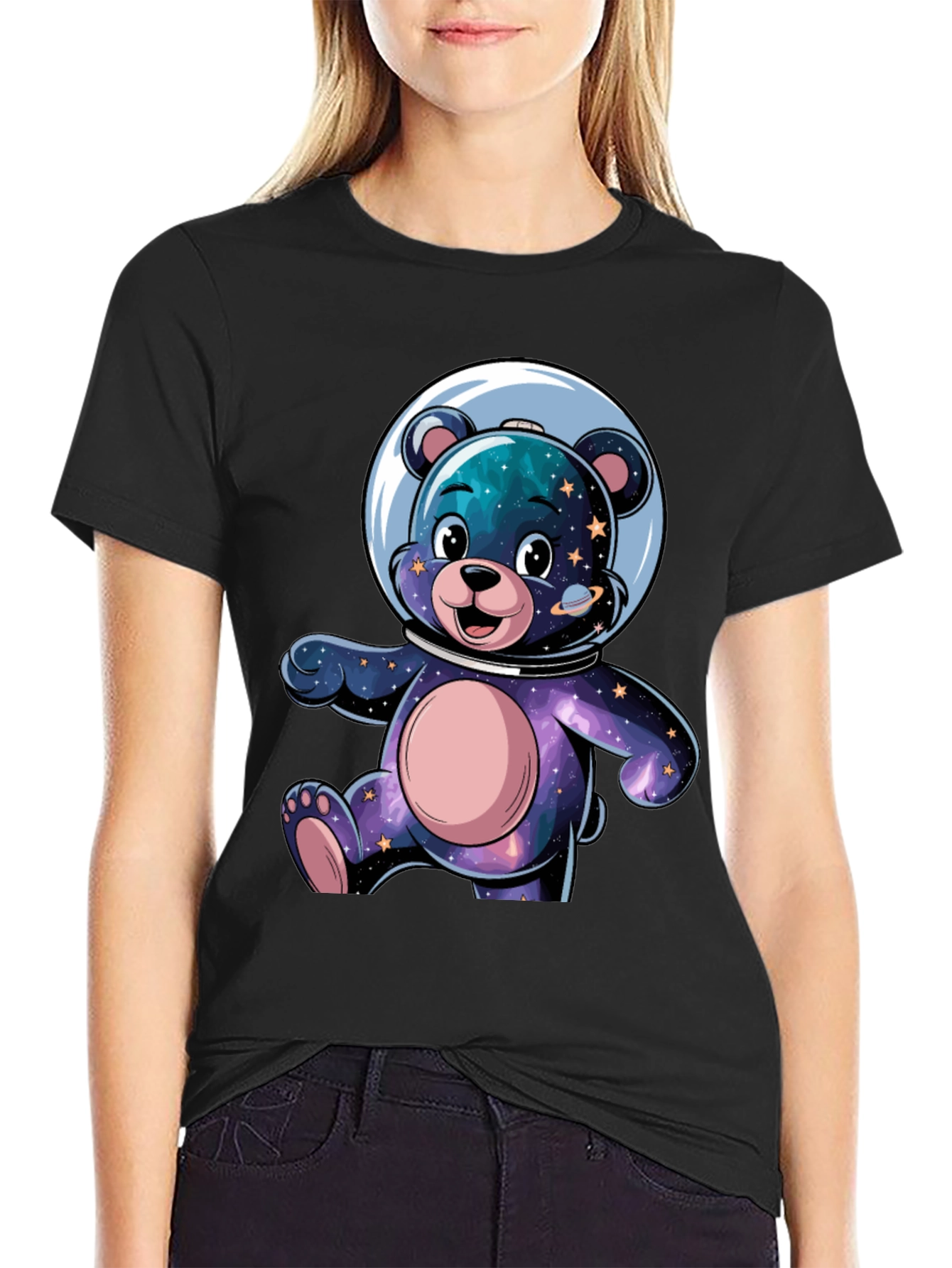 Black Astronaut Bear Graphic Tee - Galaxy Design view 2