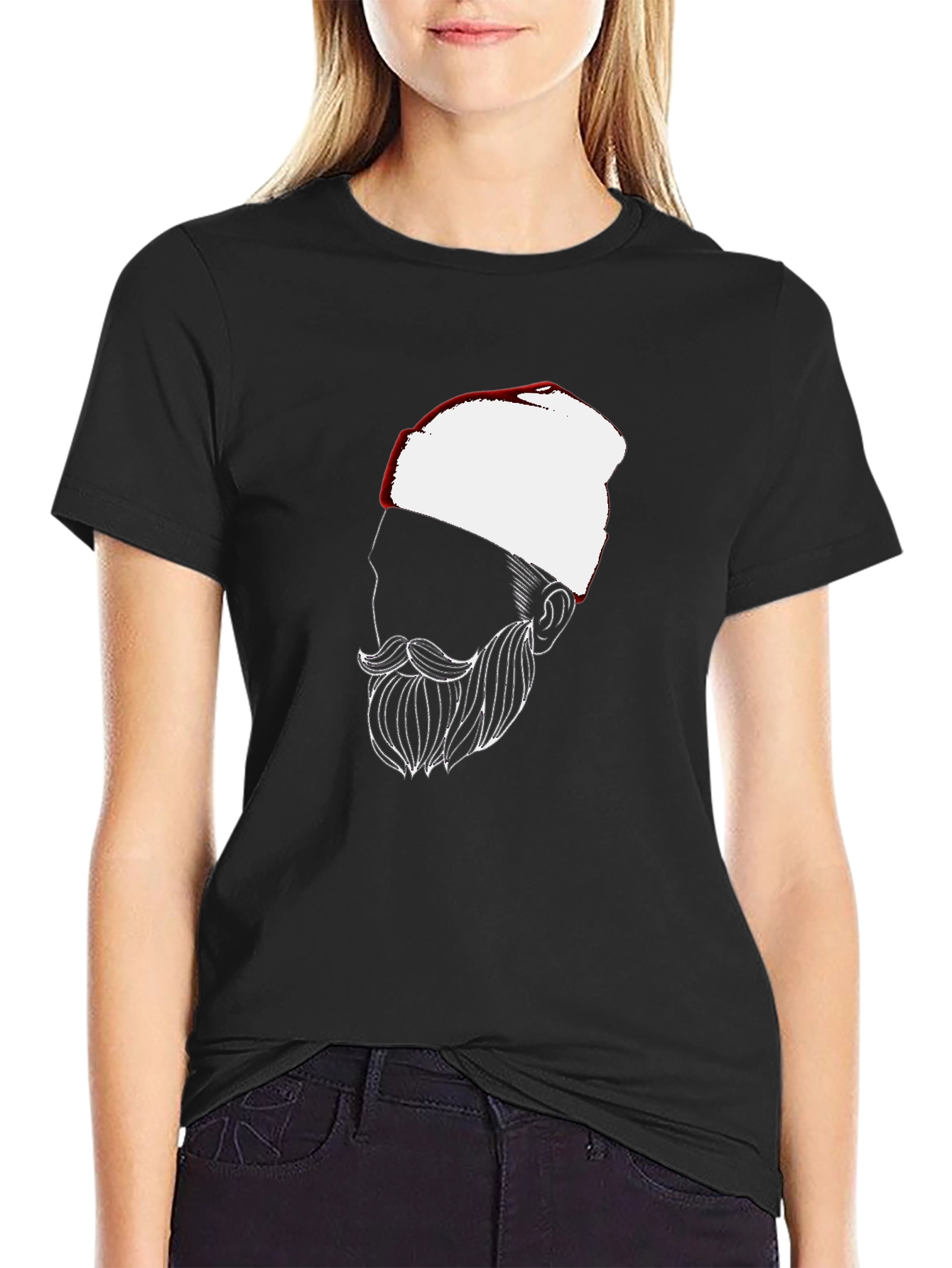 Black Men's Black T-Shirt with Bearded Man Graphic view 2