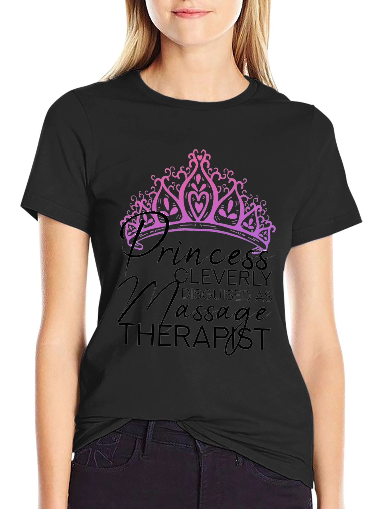 Black Princess Massage Therapist Black T-Shirt view 2