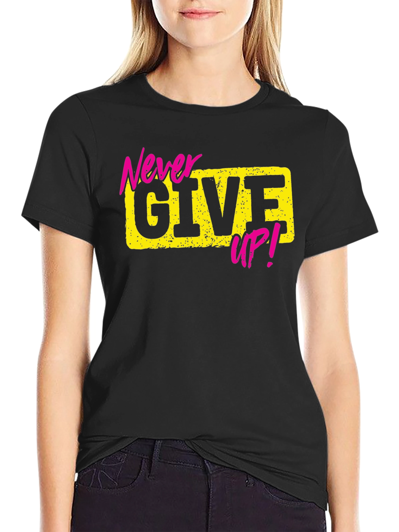 Black Never Give Up Graphic Tee view 2