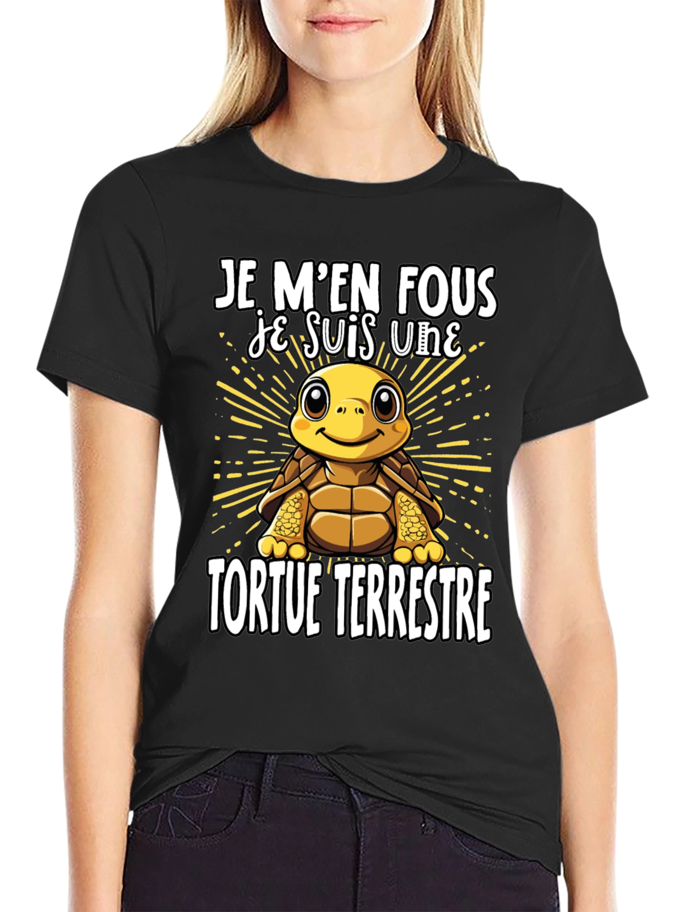Black Funny French Turtle T-Shirt - Je M'en Fous view 2