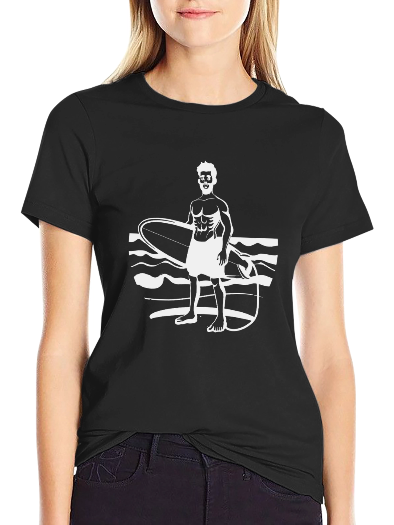 Black Surfer Graphic T-Shirt - Black Cotton Tee view 2