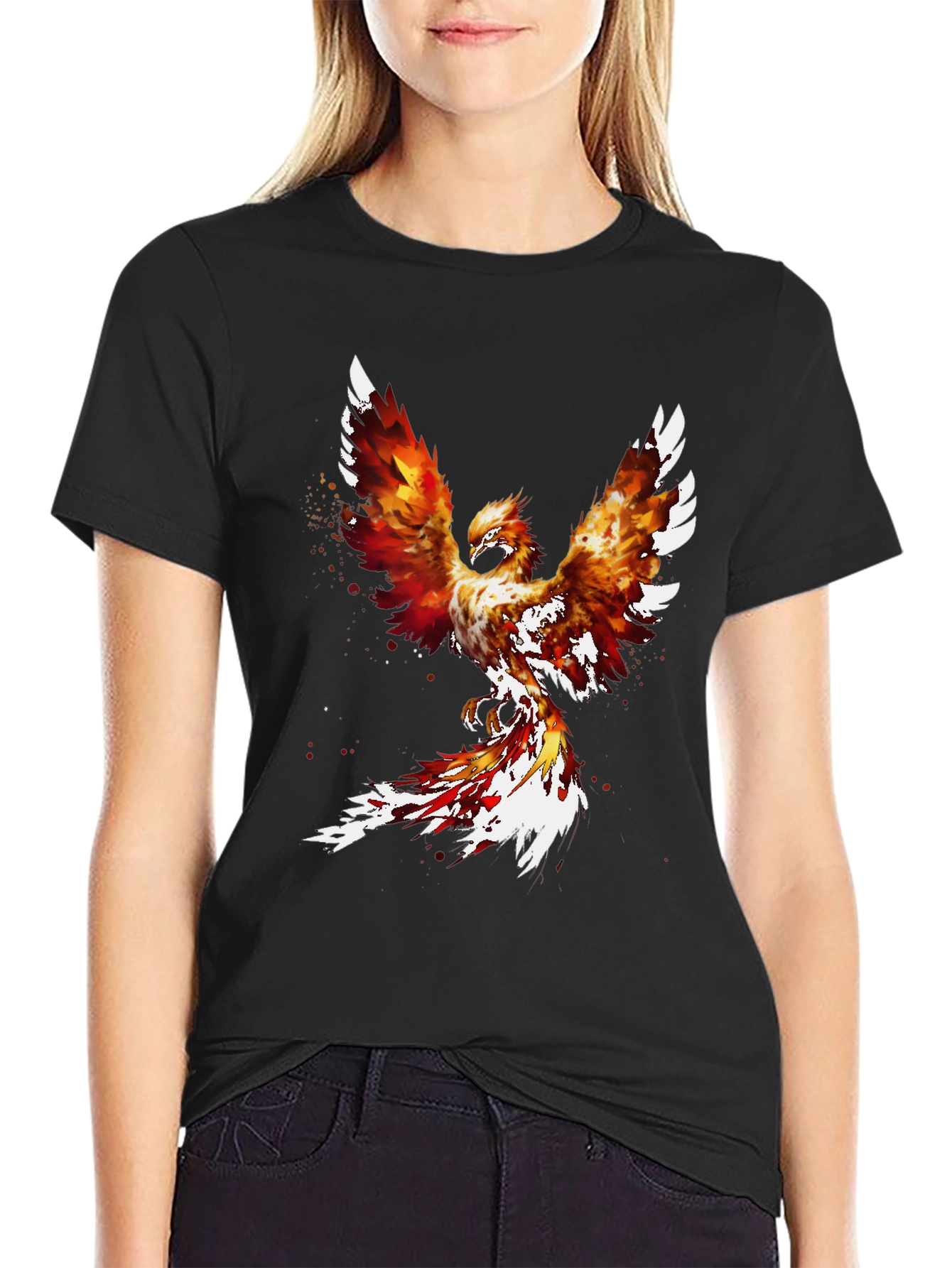 Black Fiery Phoenix Graphic Tee - Black Cotton Blend view 2