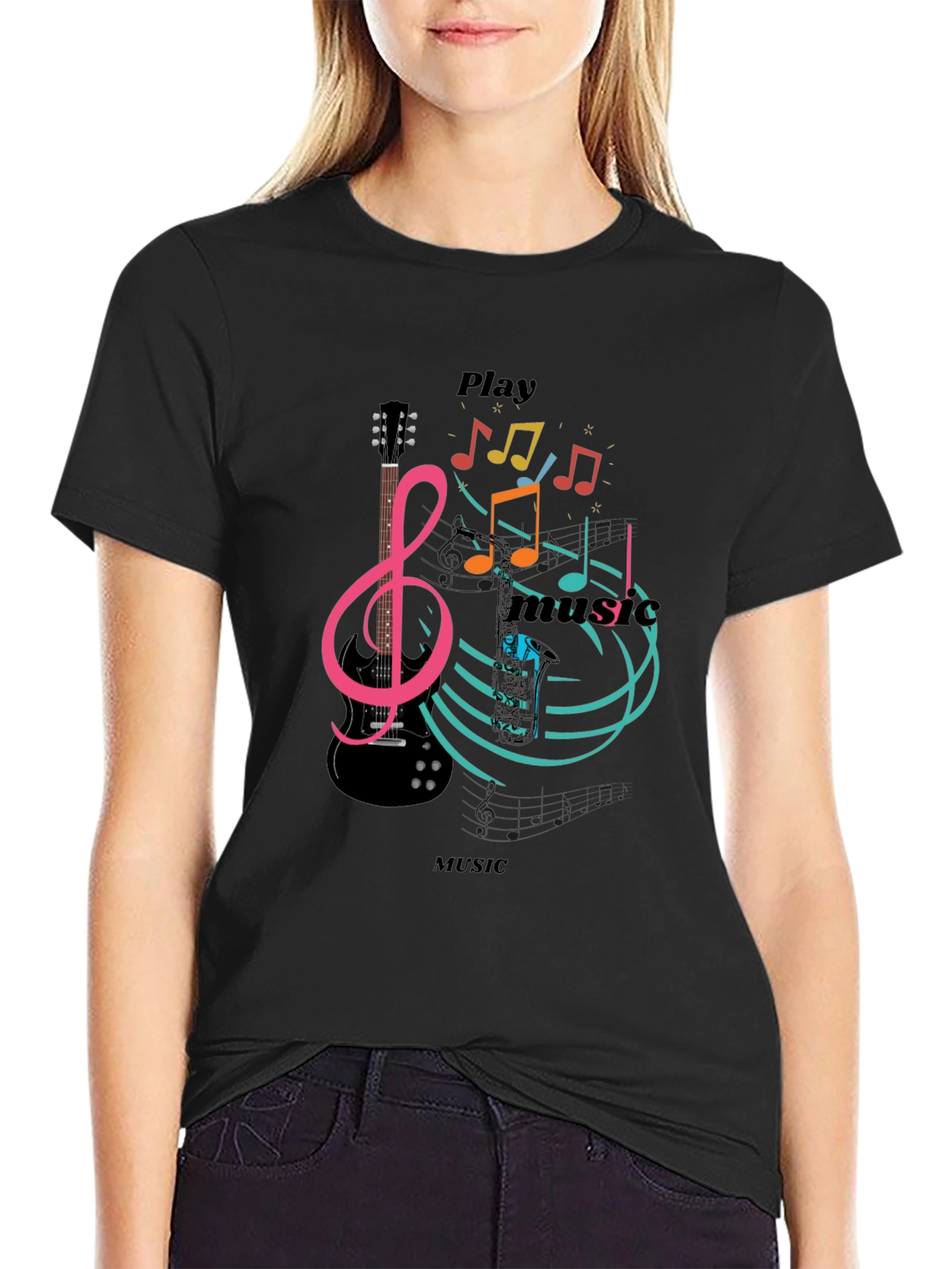 Black Play Music Graphic T-Shirt - Stylish Black Tee view 2