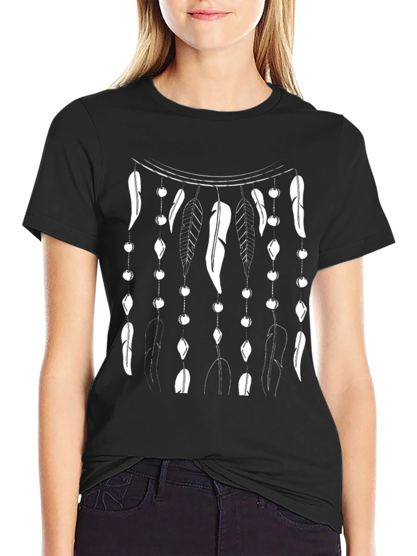 Black Dreamcatcher Graphic Tee - Black Cotton Blend view 2