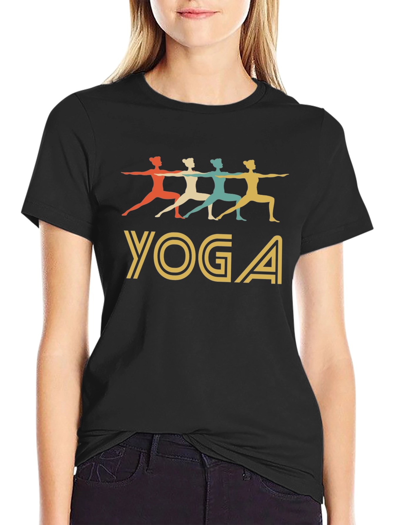 Black Yoga Pose Graphic Tee - Soft Cotton Blend T-Shirt view 2