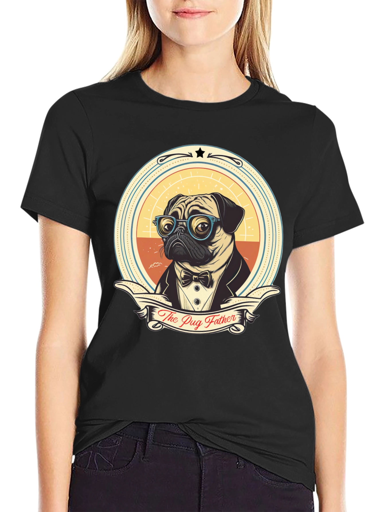 Black The Pug Father T-Shirt - Dog Dad Tee view 2