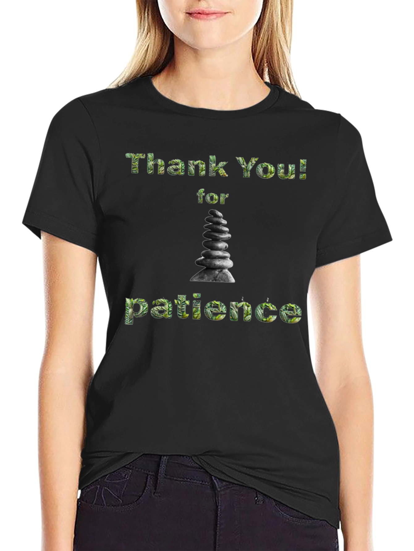 Black Thank You for Patience Zen Stone T-Shirt view 2