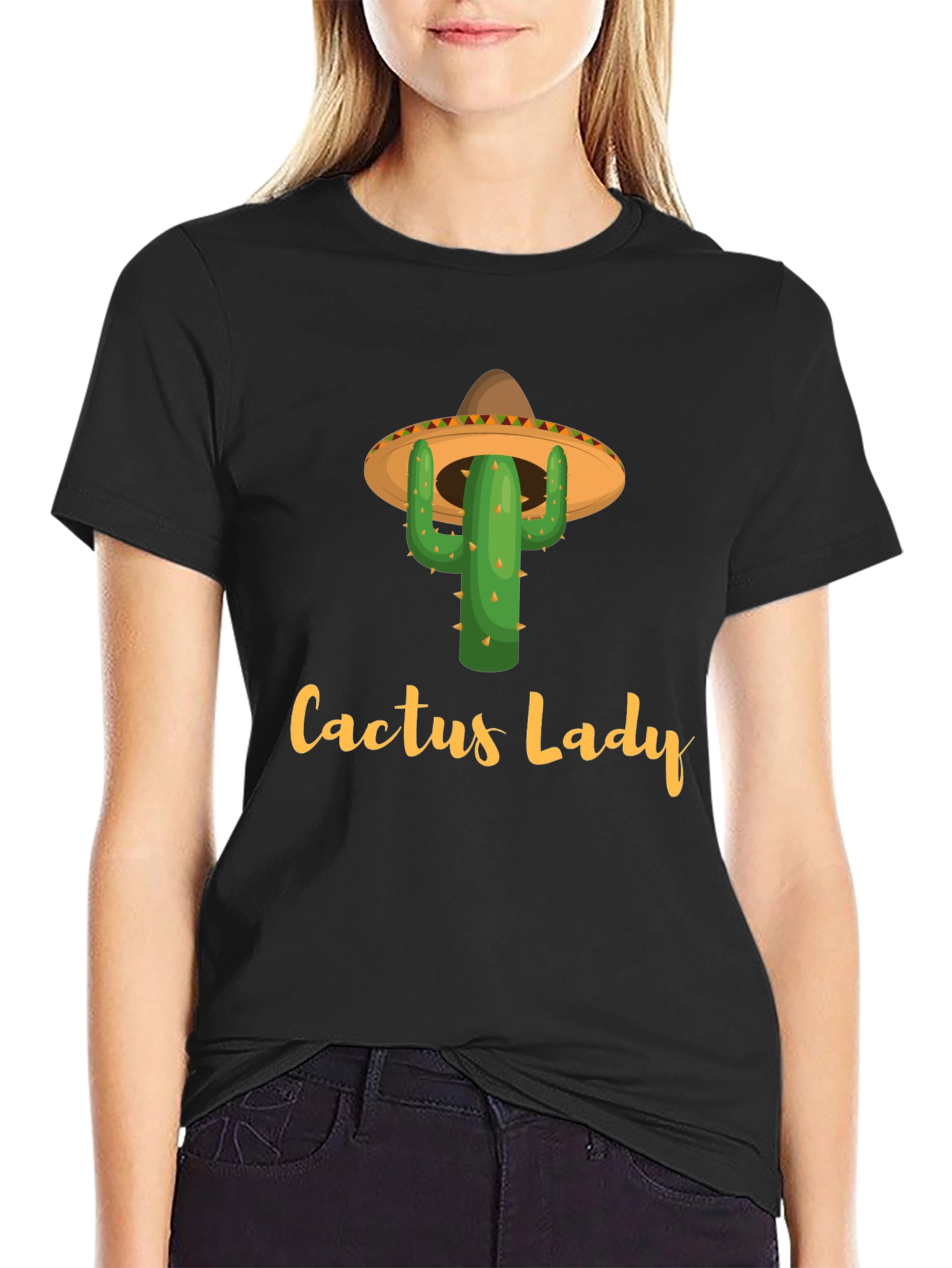 Black Cactus Lady Graphic Tee -  Fun Novelty Shirt view 2