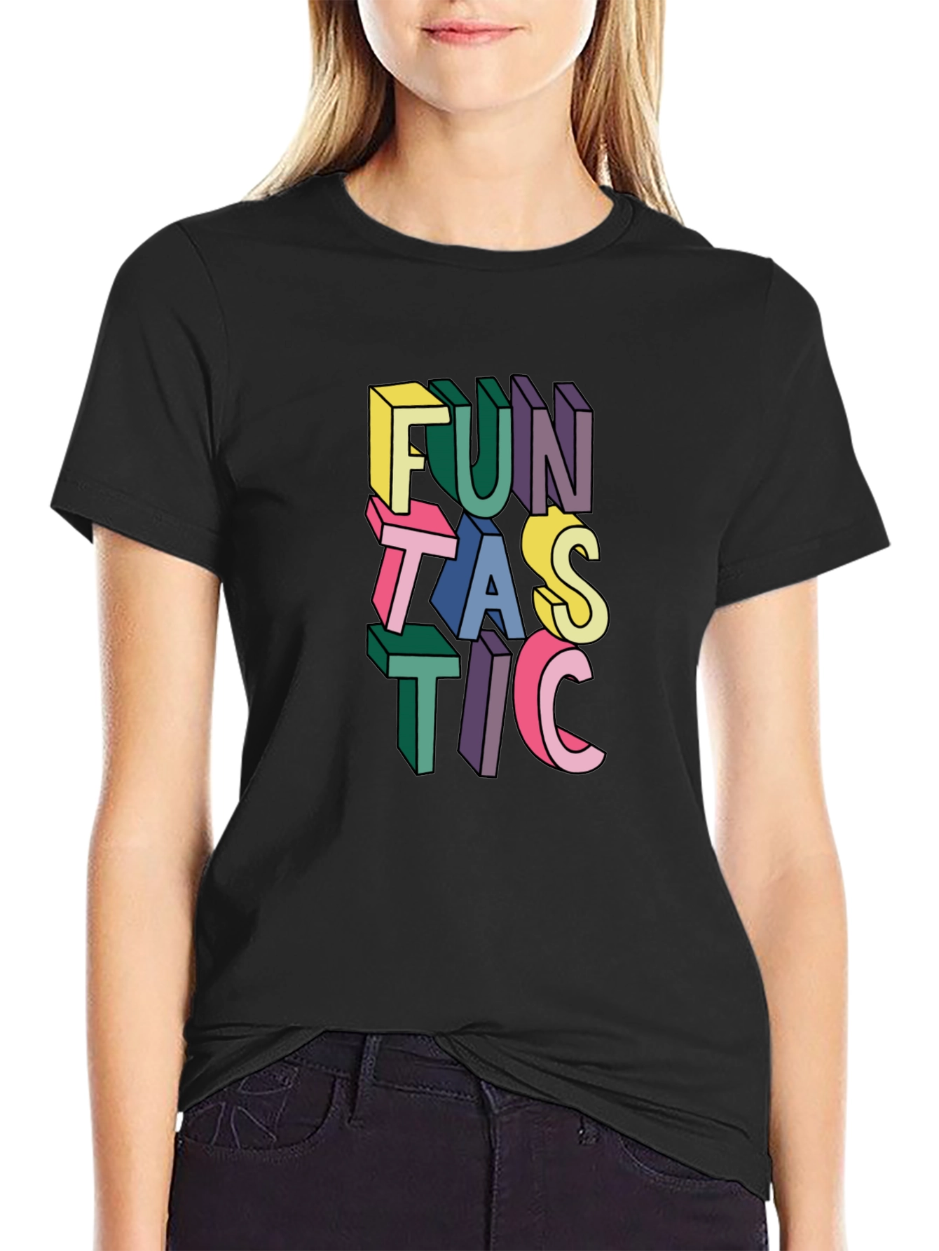 Black Fun Tastic Graphic T-Shirt - Bold Colorful Design view 2