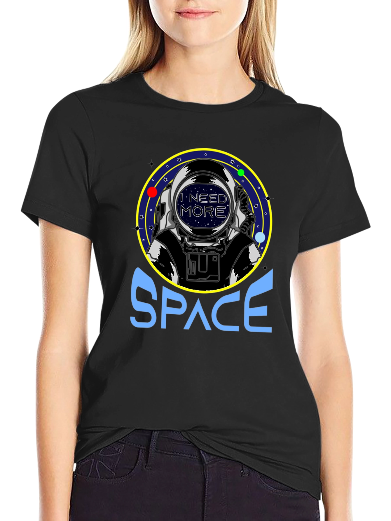 Black I Need More Space T-Shirt - Astronaut Graphic Tee view 2