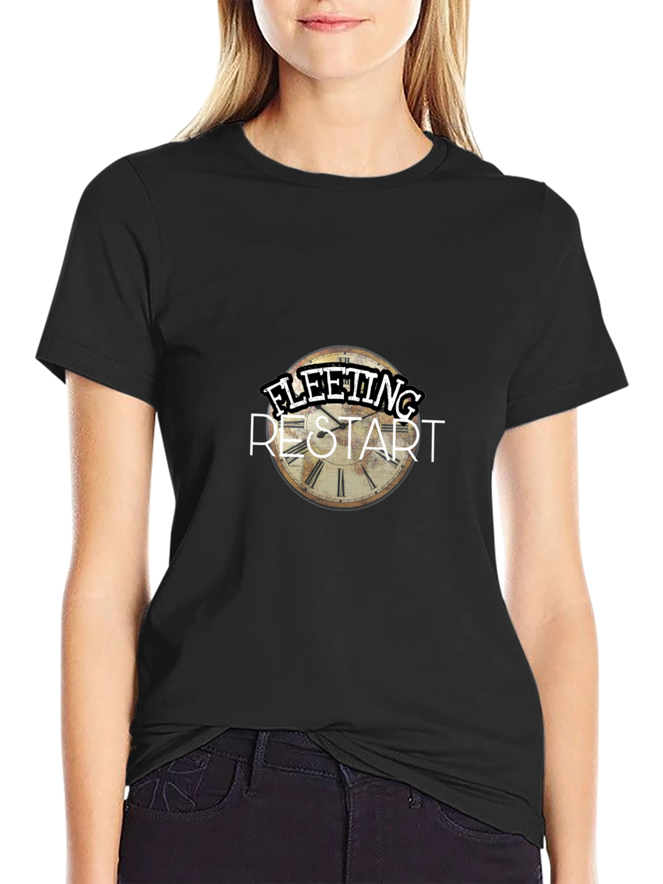 Black Fleeting Restart Graphic Print Black T-Shirt view 2