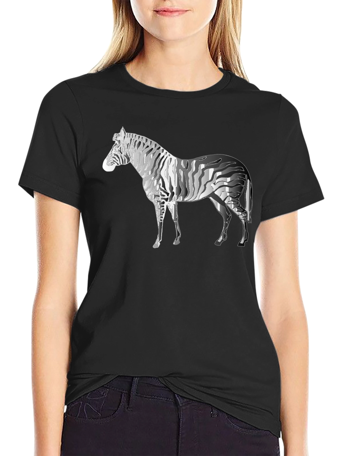 Black Zebra Graphic Tee - Stylish Men's Black T-Shirt view 2