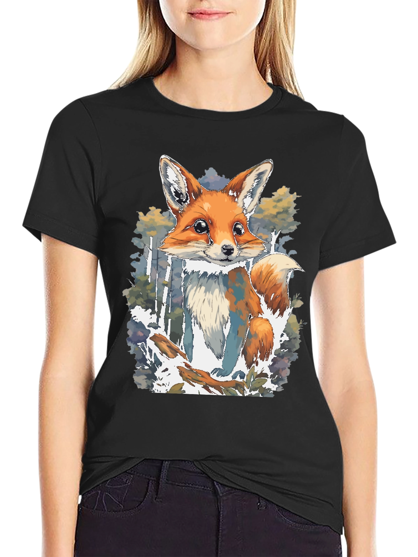 Black Fox Graphic Print Black T-Shirt view 2