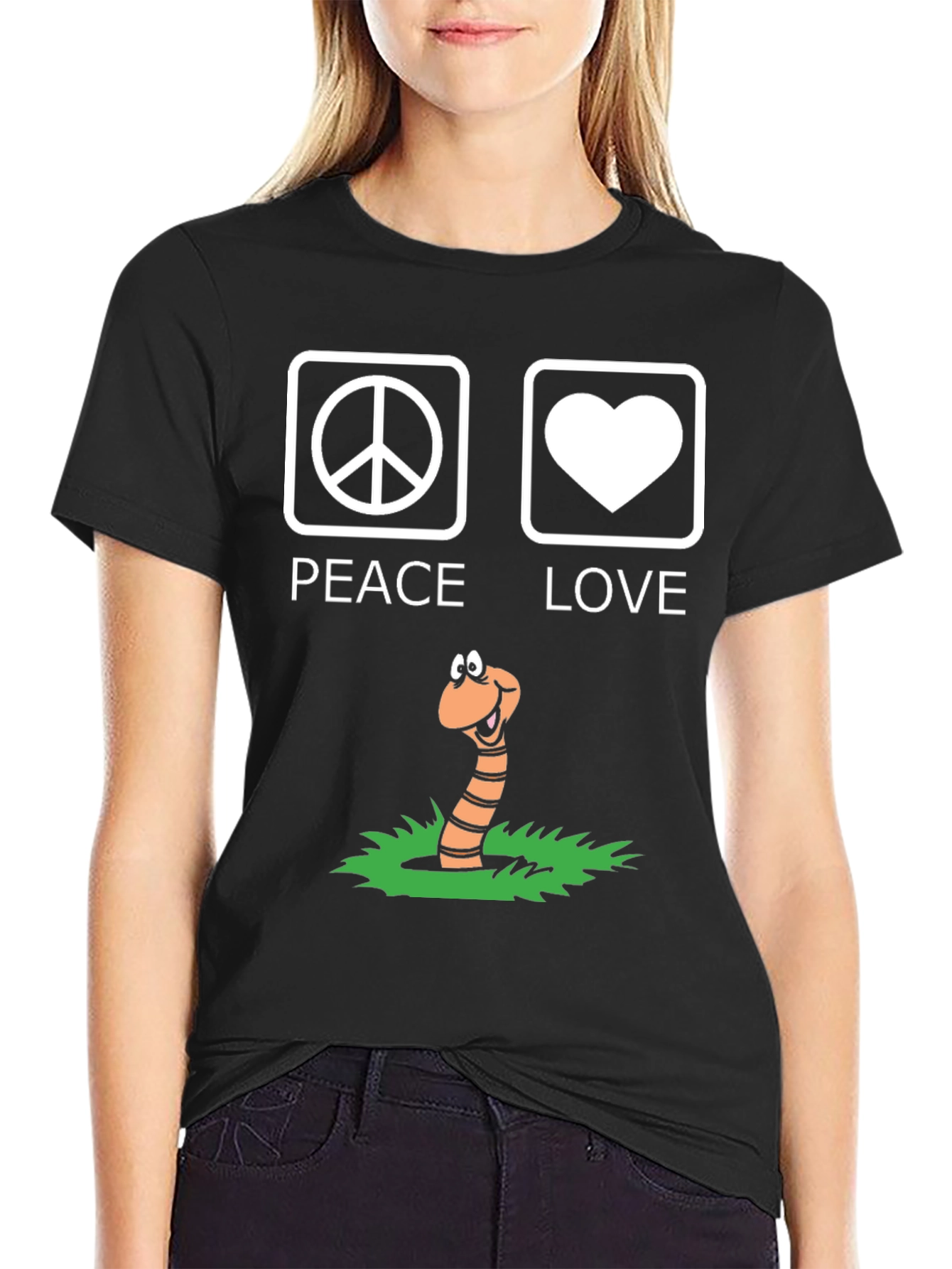 Black Peace Love Worm Black Graphic Tee view 2