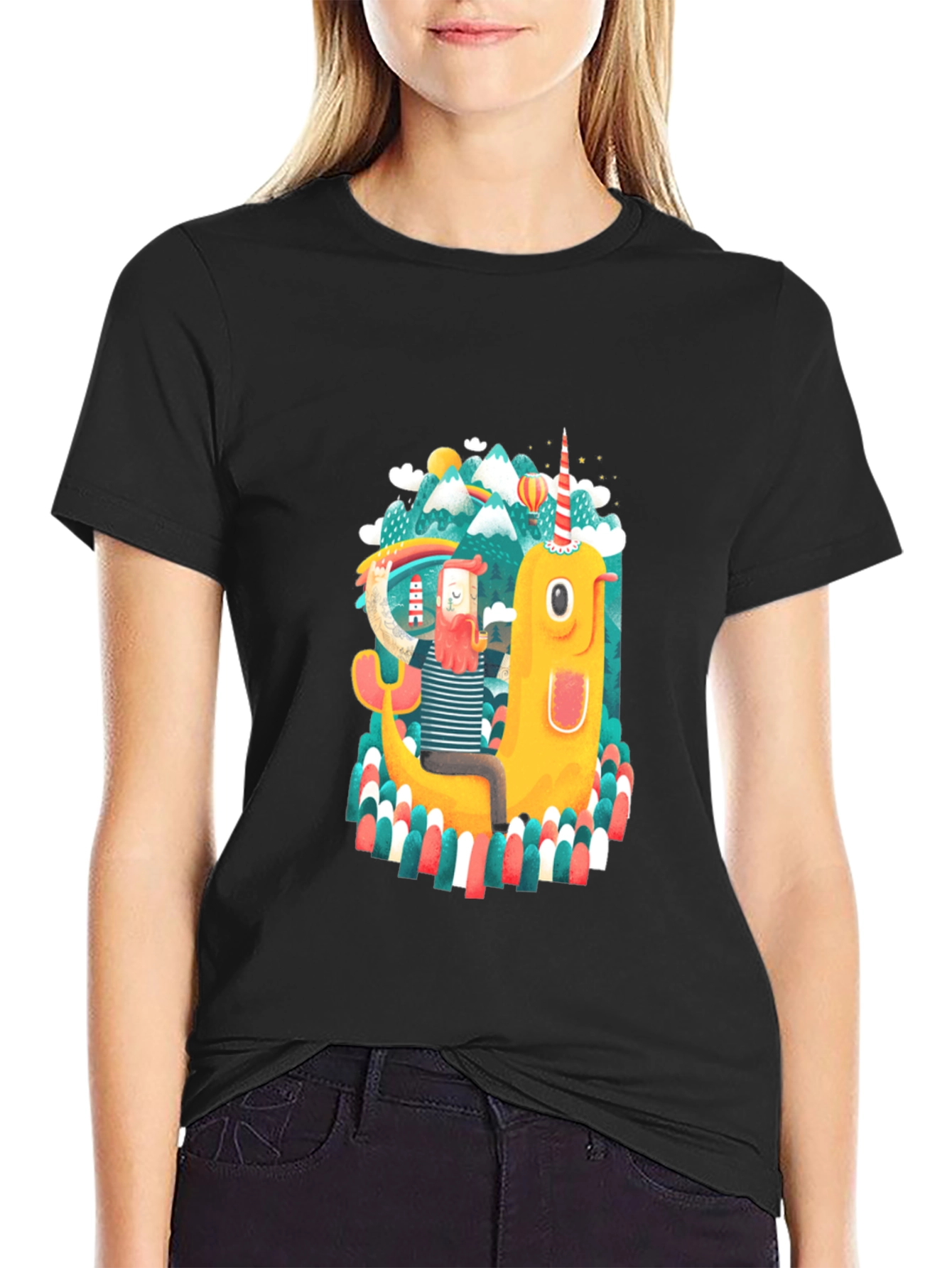 Black Novelty Graphic T-Shirt - Fantasy Print view 2